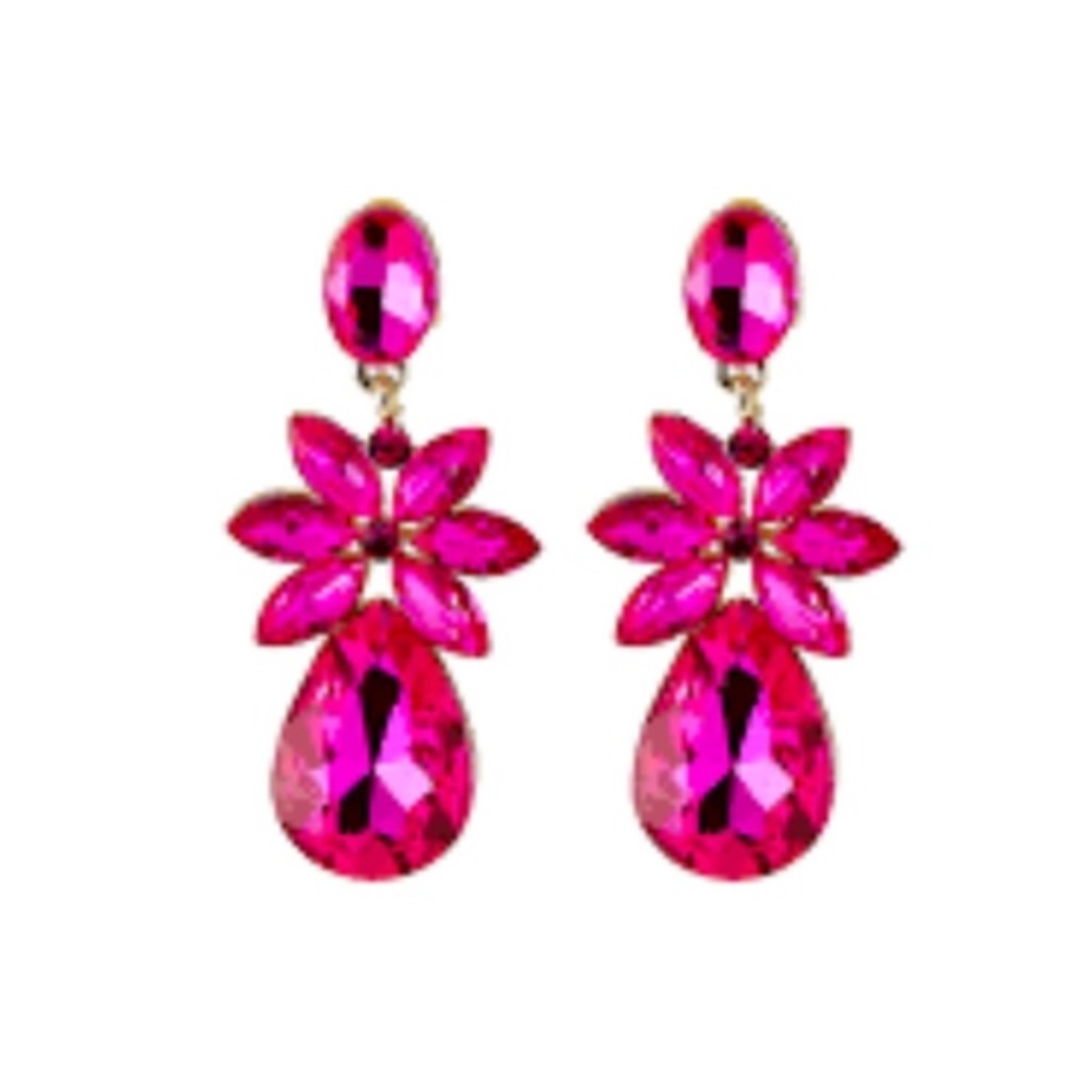GREENBEADS Neiman Marcus Earrings Fuchsia Flower Statement